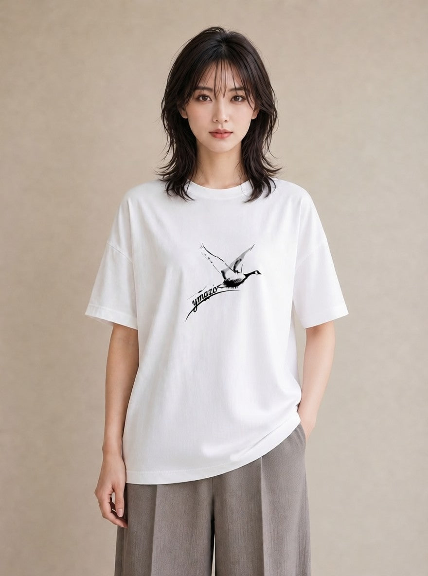 Tシャツ レディース ハクチョウ 動物 アニマル イラスト フェミニン 通勤 在宅 白T