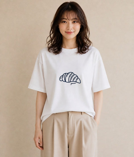 Tシャツ レディース パン ベーカリー イラスト ナチュラル 20代 カジュアルコーデ 白T
