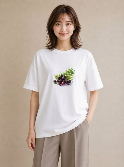 プリントTシャツ レディース ぶどう 葡萄 食べ物 フード イラスト シック 送別ギフト 通勤 白T