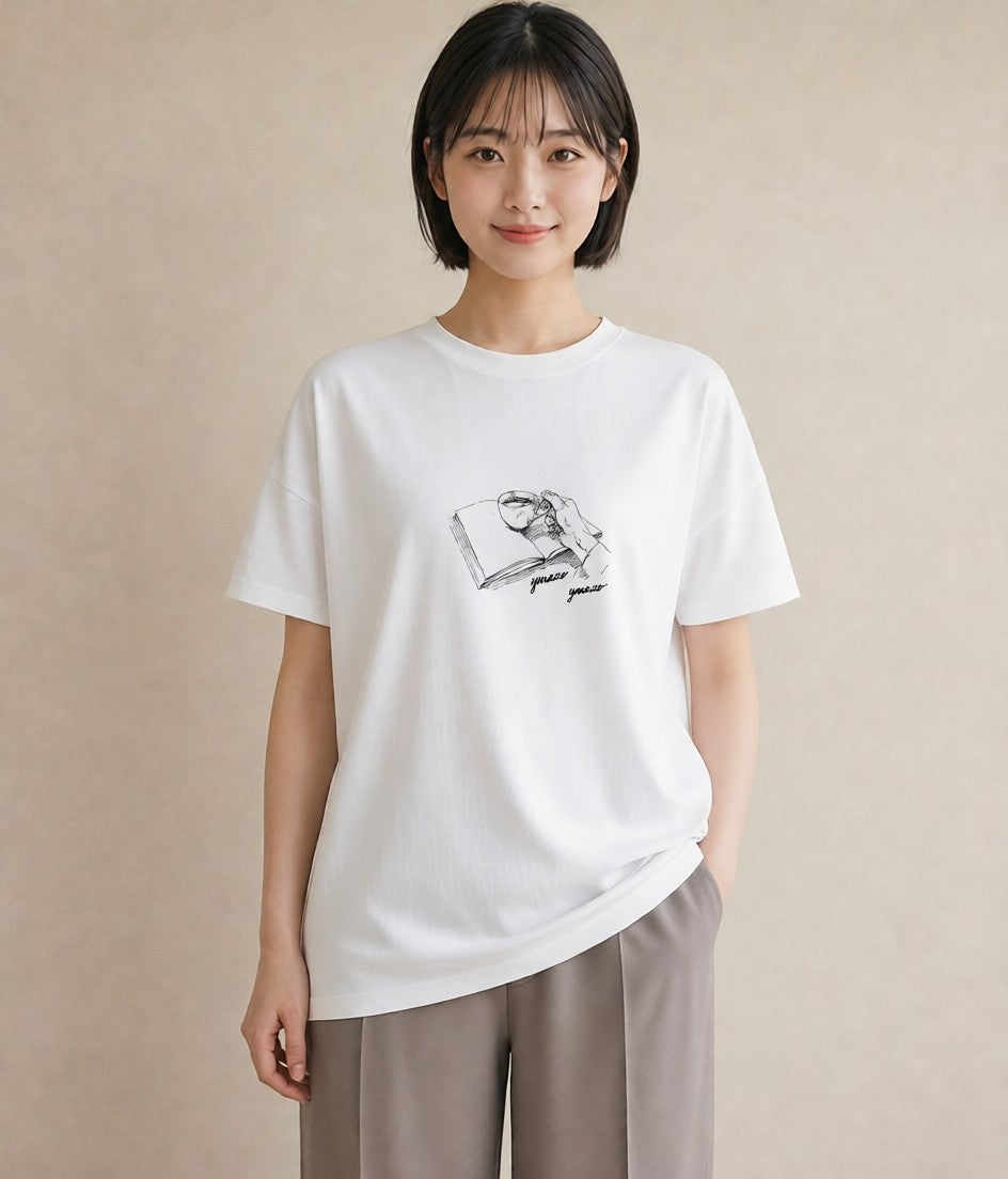 グラフィックTシャツ レディース 本 読書 ブック イラスト ポップ 週末コーデ 敬老の日 白T