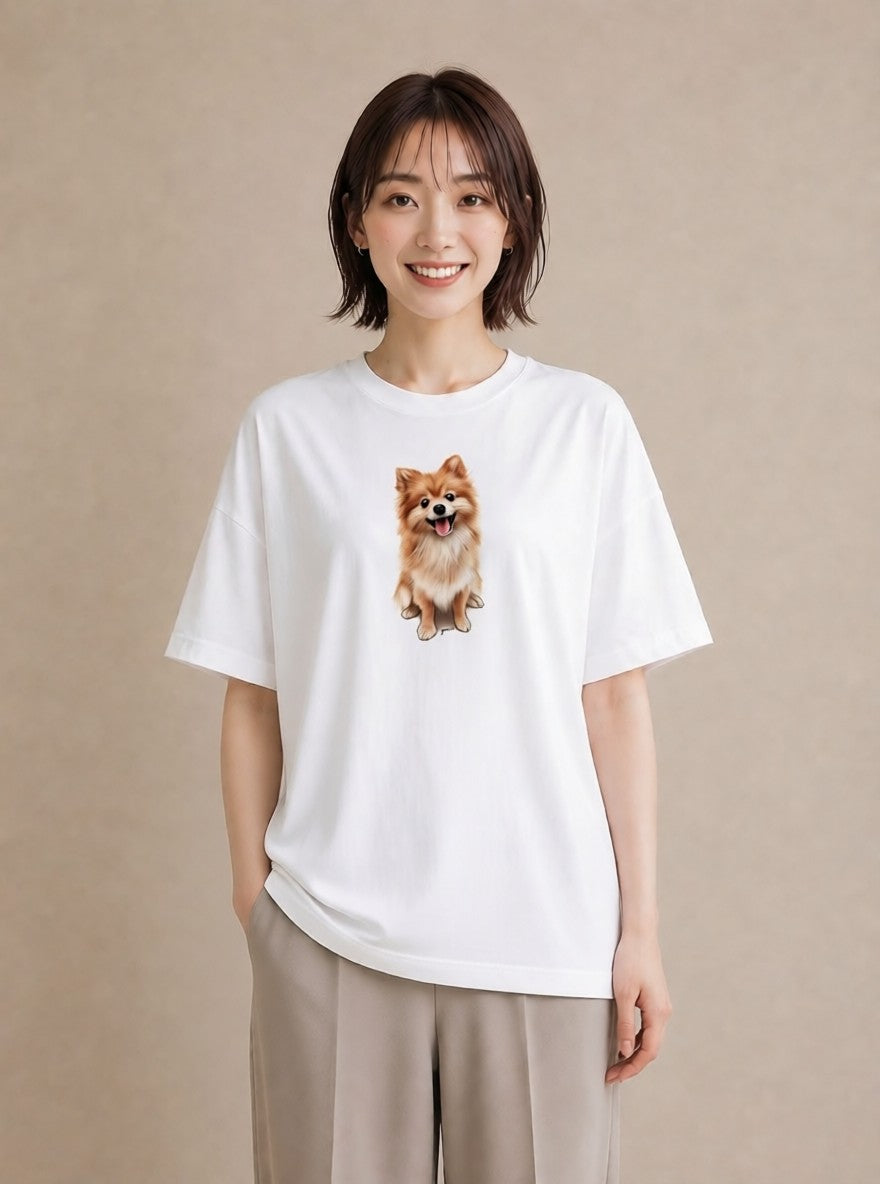 プリントTシャツ レディース ポメラニアン ポメ 犬 いぬ イラスト カジュアル 女性向けギフト 散歩 白T