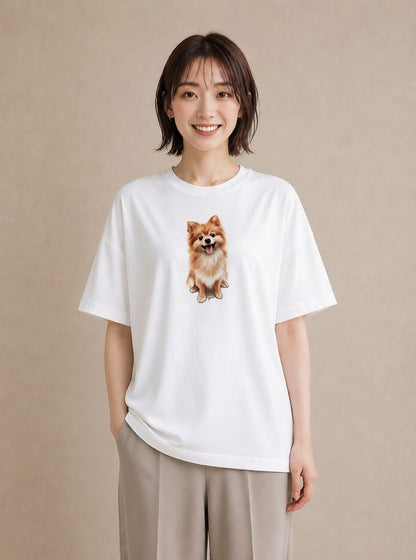 プリントTシャツ レディース ポメラニアン ポメ 犬 いぬ イラスト カジュアル 女性向けギフト 散歩 白T
