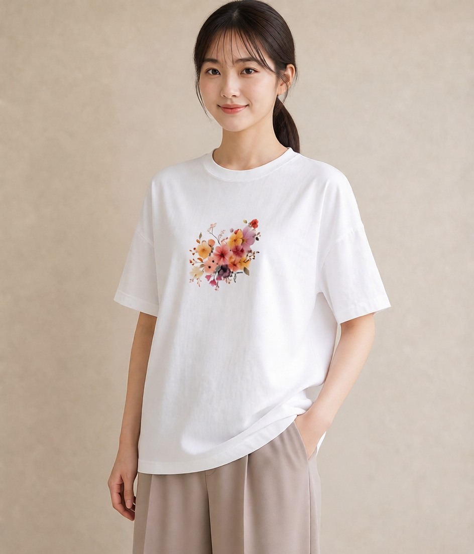 プリントTシャツ レディース パンジー 花 花柄 イラスト 個性的 母の日 ビーチ 白T