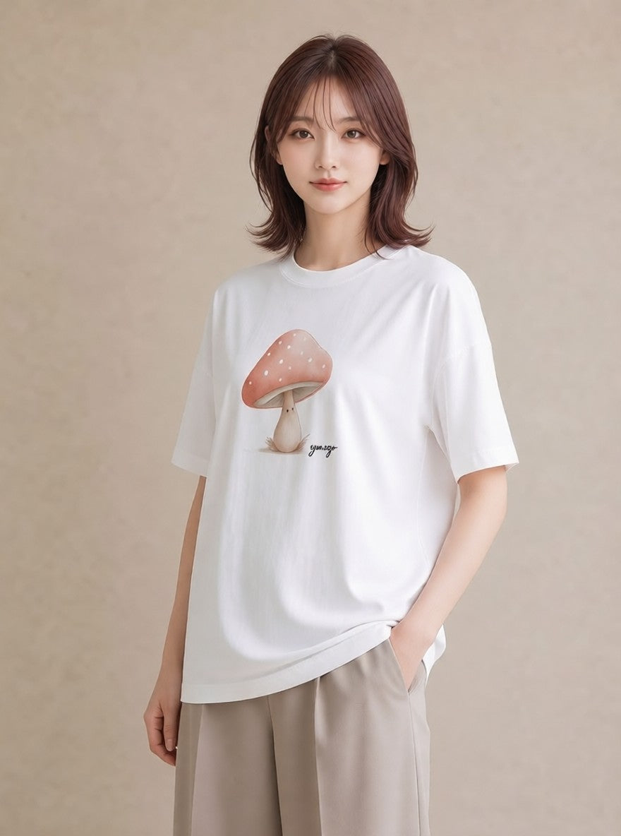 半袖Tシャツ レディース きのこ 植物 ボタニカル イラスト ギフト 母の日 白T