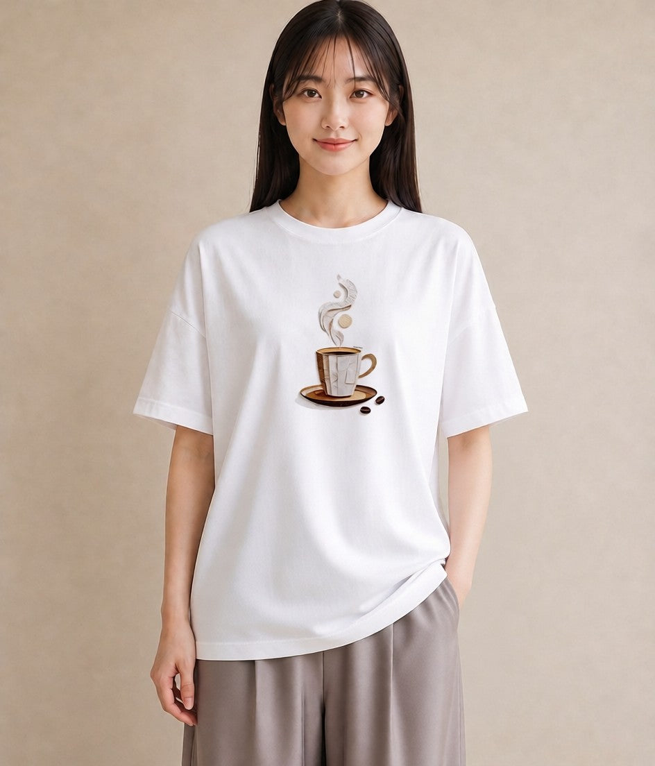 Tシャツ レディース カフェオレ 食べ物 フード イラスト 休日コーデ 女性向けギフト 散歩 白T