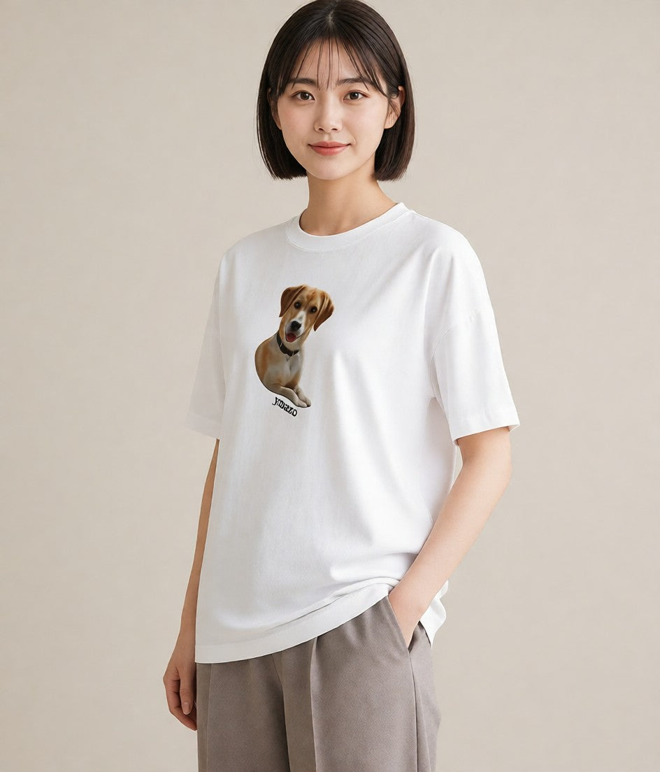デザインTシャツ レディース ラブラドールレトリバー 犬 いぬ イラスト 韓国風 休日 ペアコーデ 白T