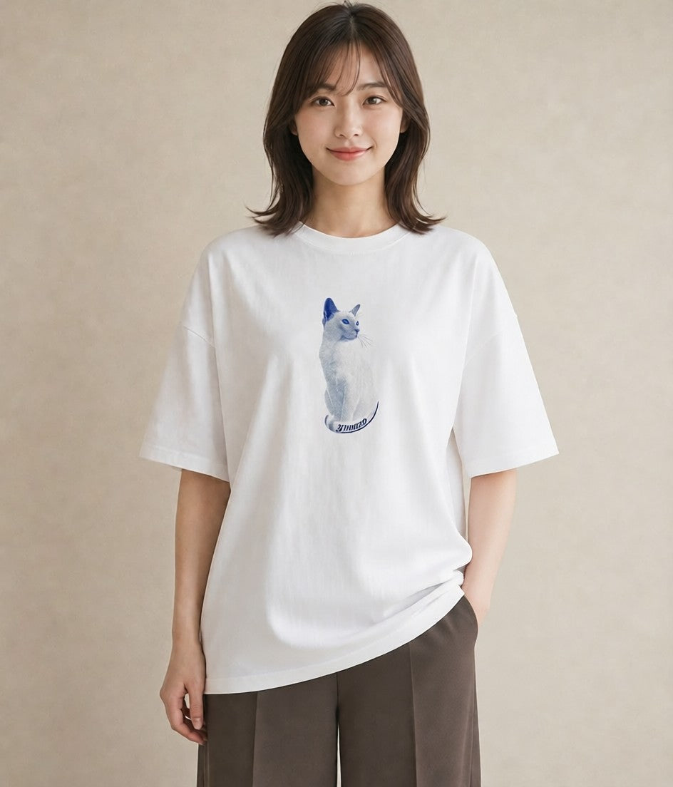 Tシャツ レディース シャム 猫 ねこ イラスト カジュアル 通学 誕生日プレゼント 白T