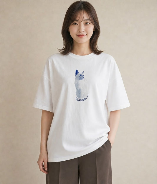 Tシャツ レディース シャム 猫 ねこ イラスト カジュアル 通学 誕生日プレゼント 白T