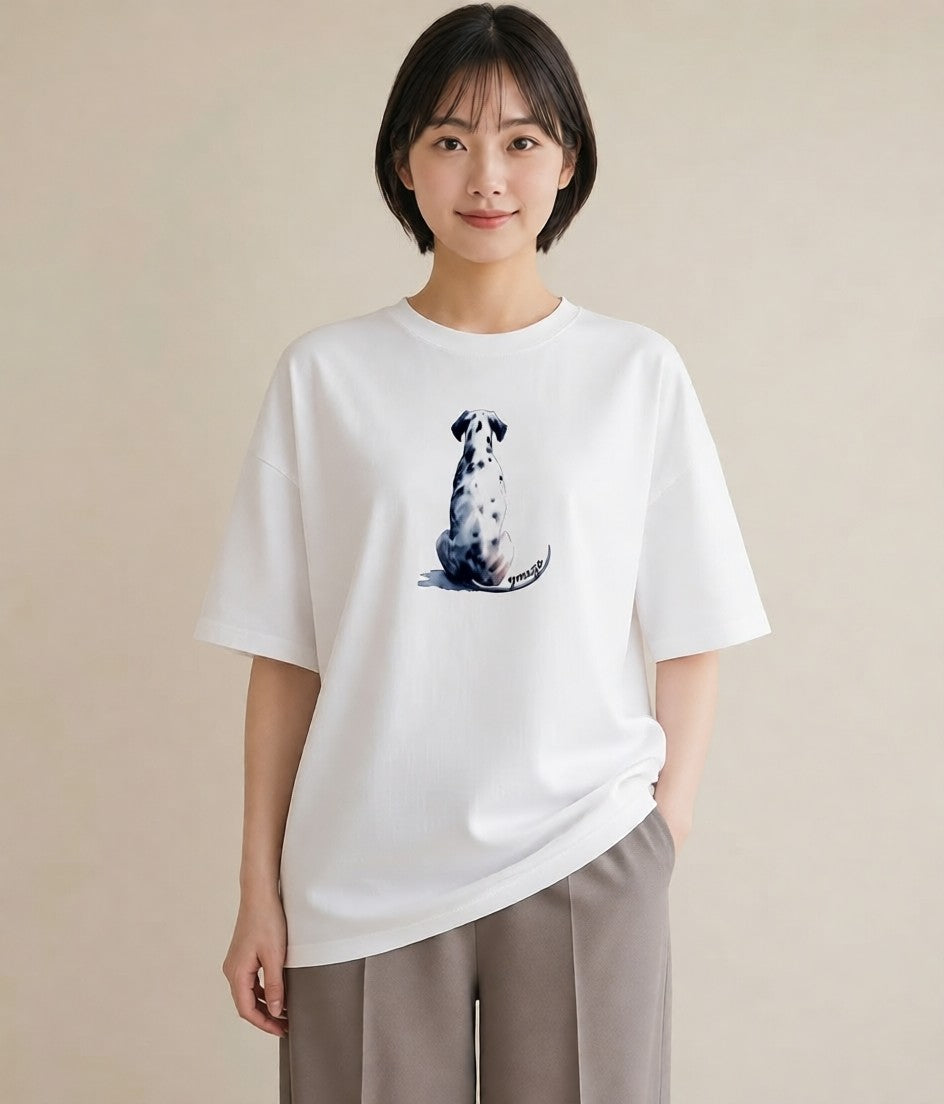 プリントTシャツ レディース ダルメシアン 犬 いぬ イラスト 抜け感 親子 20代 白T