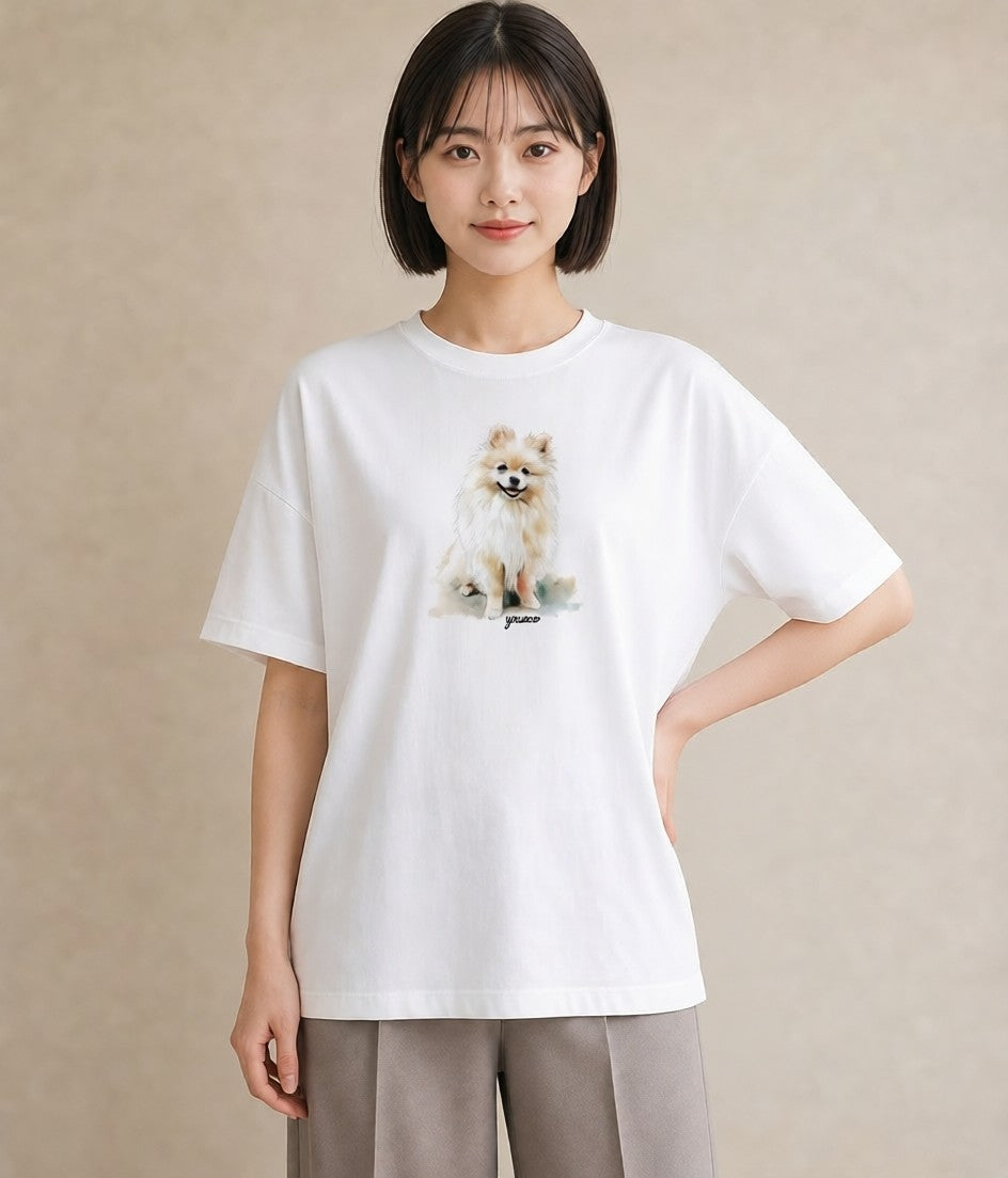 デザインTシャツ レディース ポメラニアン ポメ 犬 いぬ イラスト 休日コーデ お揃い 親子 白T
