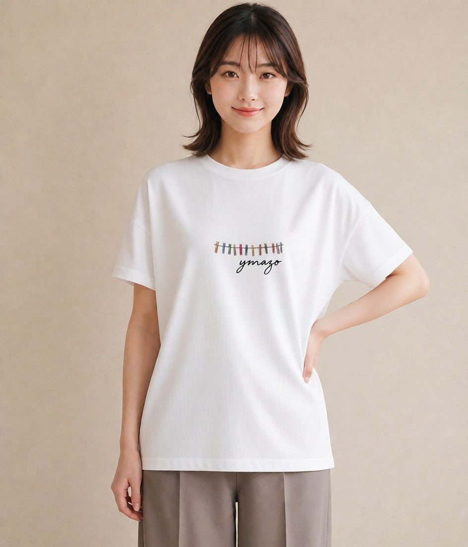 グラフィックTシャツ レディース 洗濯物 風 ナチュラル アンティーク イラスト ラフカジュアル ラフ レイヤード 白T