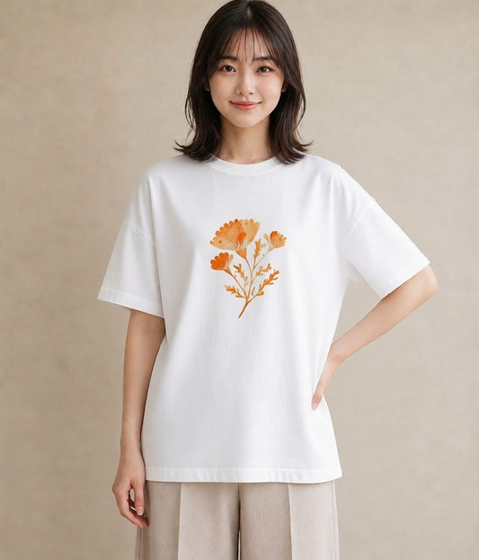 プリントTシャツ レディース カーネーション 花 花柄 イラスト ラフカジュアル クリスマス 旅行 白T