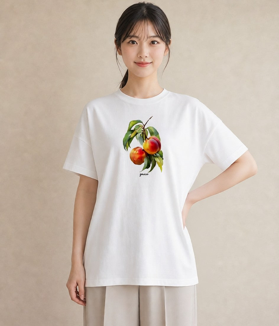プリントTシャツ レディース もも 食べ物 フード イラスト レイヤード 友達ギフト 白T
