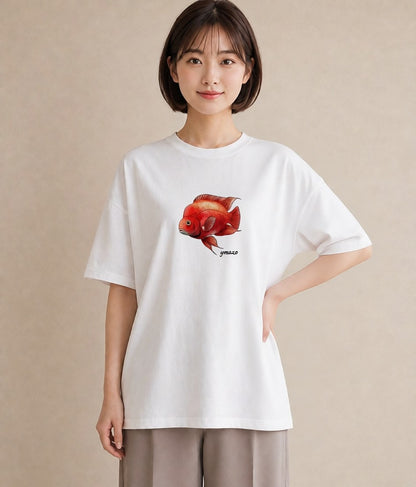 プリントTシャツ レディース らんちゅう ペット 動物 イラスト フェミニン 春コーデ 姉妹 白T