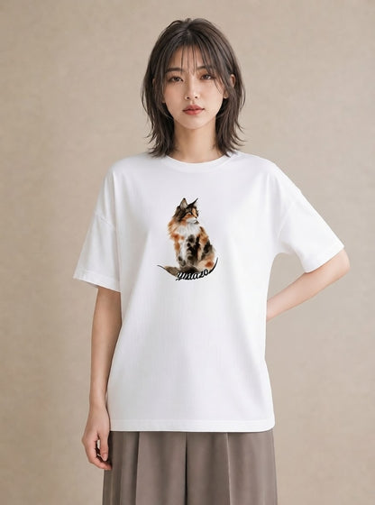 Tシャツ レディース しっぽ 猫 ねこ イラスト 線画 お出かけ 普段着 白T