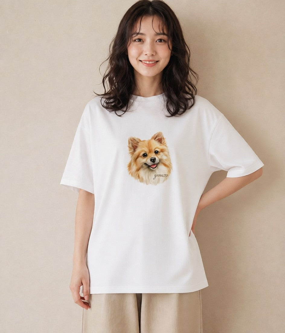 Tシャツ レディース ポメラニアン ポメ 犬 いぬ イラスト ヴィンテージ風 女性 旅行用 白T