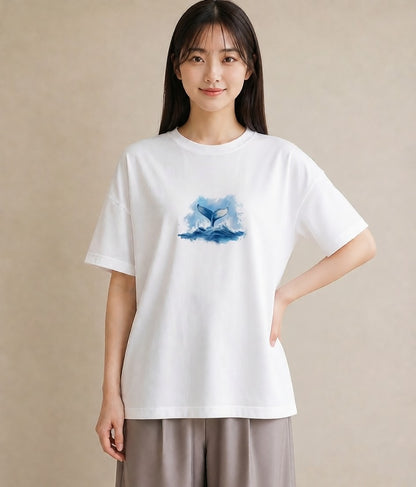 グラフィックTシャツ レディース クジラ 海の生き物 海 イラスト レトロ 母娘コーデ 自分用 白T