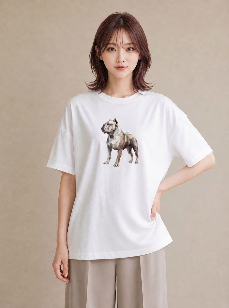 グラフィックTシャツ レディース 犬 いぬ イラスト 淡色 親子 20代 白T