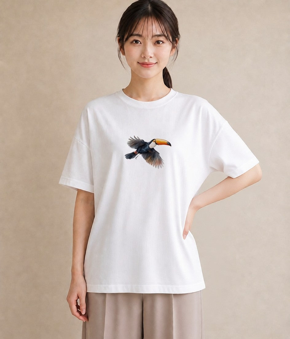 半袖Tシャツ レディース ハシビロコウ 動物 アニマル イラスト 旅行用 海 白T
