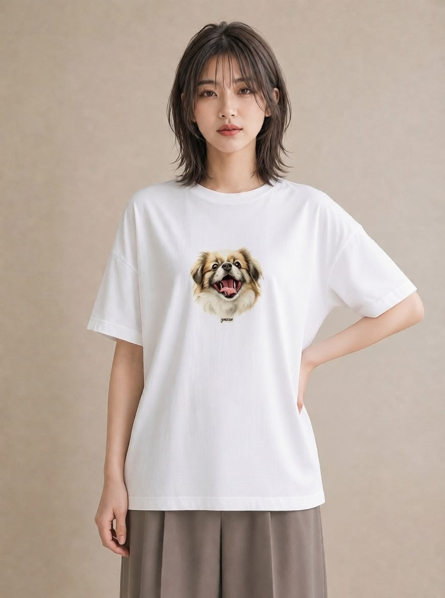 グラフィックTシャツ レディース 狆 犬 いぬ イラスト 休日コーデ 送別ギフト 通勤 白T