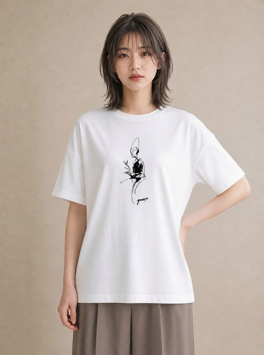 グラフィックTシャツ レディース 女の子 ガール 後ろ姿 イラスト きれいめ 姉妹 送別ギフト 白T