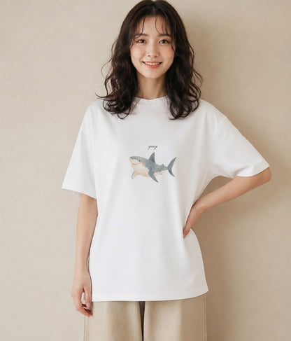 半袖Tシャツ レディース マンボウ 海の生き物 海 イラスト きれいめカジュアル 送別ギフト 通勤 白T