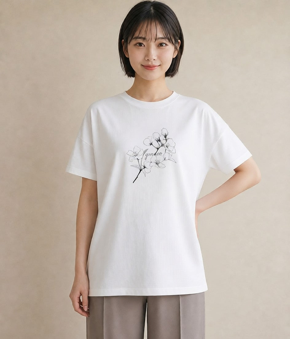 プリントTシャツ レディース さくら 桜 桜の枝 イラスト シンプル ルームウェア ギフト 白T