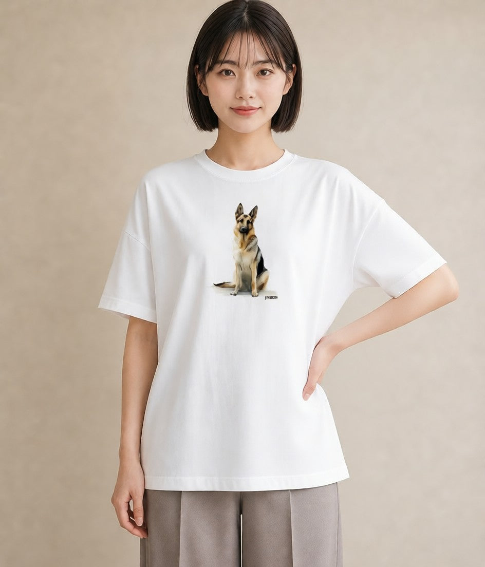 デザインTシャツ レディース ジャーマンシェパード 犬 いぬ イラスト ユニーク クリスマス 旅行 白T