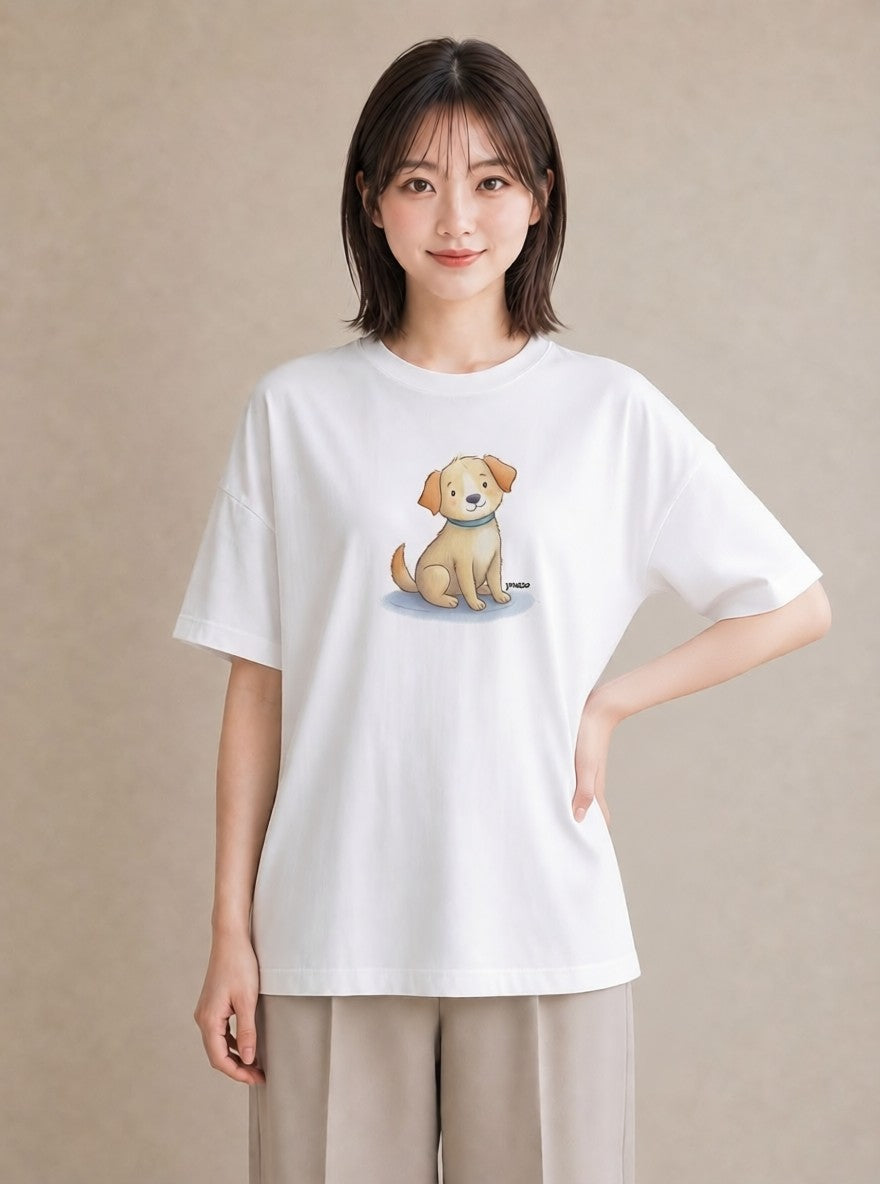 プリントTシャツ レディース いぬ 犬 ワンコ イラスト ガーリー 女性 旅行用 白T
