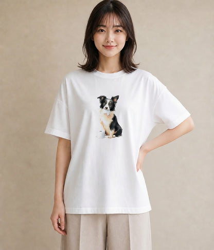 グラフィックTシャツ レディース ボーダーコリー 犬 いぬ イラスト シック 帰省 ラフ 白T