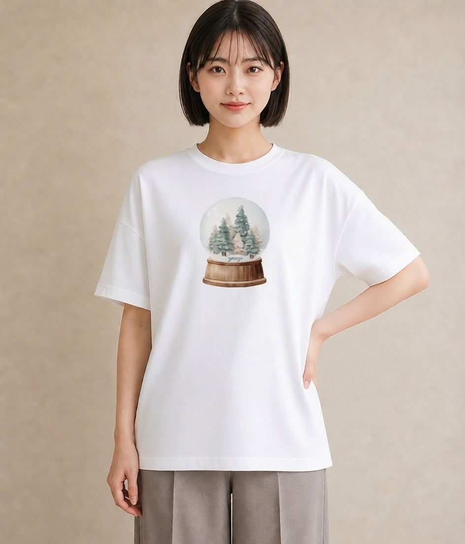 プリントTシャツ レディース 雪 星空 宇宙 イラスト 手描き風 帰省 ラフ 白T