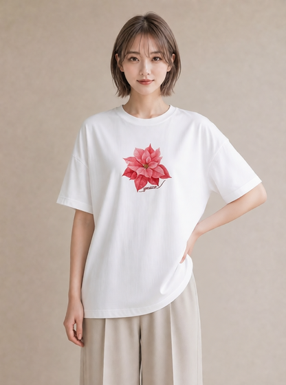 半袖Tシャツ レディース 彼岸花 花 花柄 イラスト ラフ 夏コーデ 通学 白T