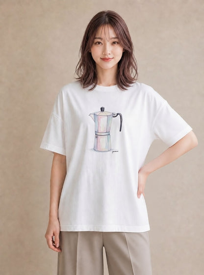 Tシャツ レディース コーヒー カフェ 珈琲 イラスト 旅行 母娘コーデ 白T