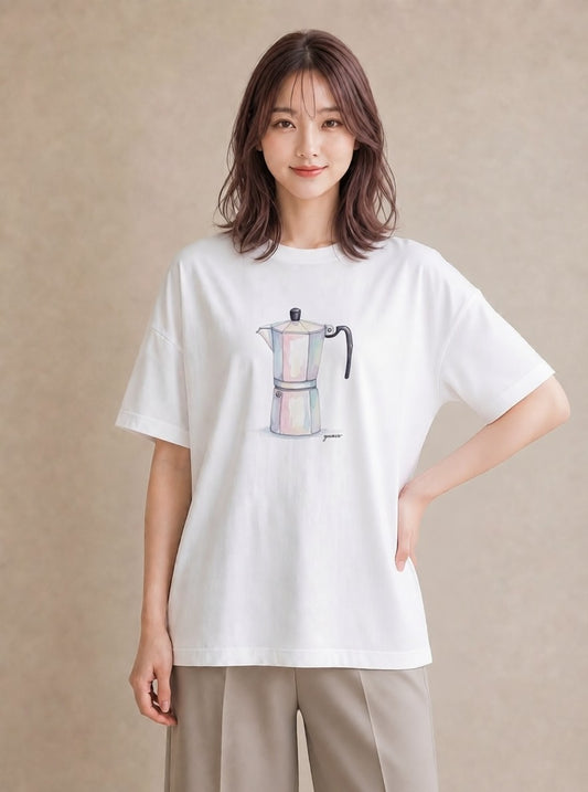 Tシャツ レディース コーヒー カフェ 珈琲 イラスト 旅行 母娘コーデ 白T