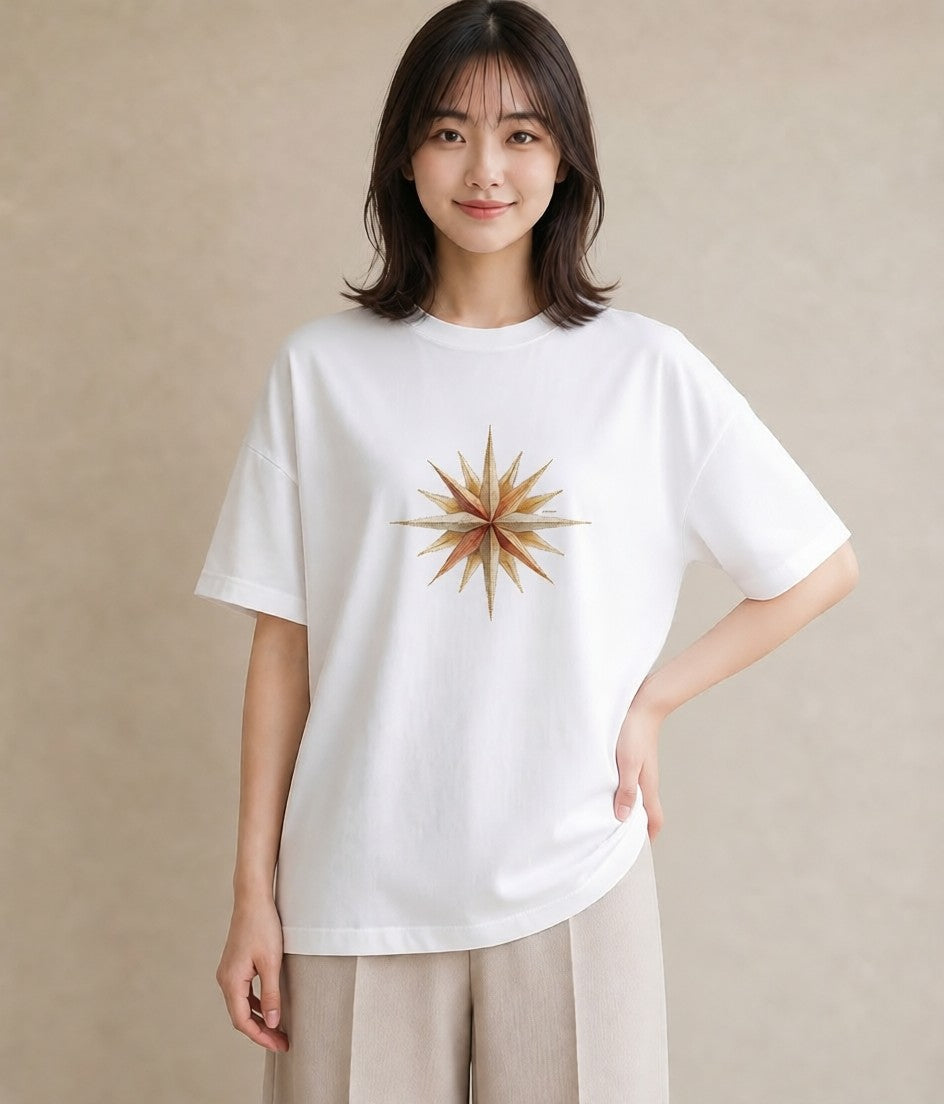 Tシャツ レディース スター 星空 宇宙 イラスト モード カフェ服 クリスマス 白T