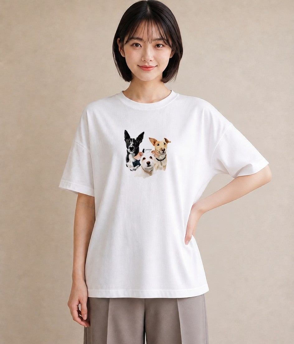 グラフィックTシャツ レディース ミックス犬 犬 いぬ イラスト ミニマル お出かけ 普段着 白T