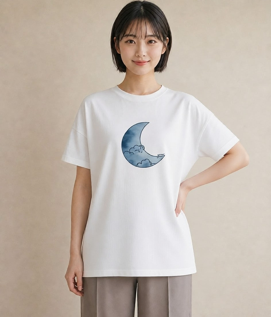 プリントTシャツ レディース 満月 星空 宇宙 イラスト ゆるコーデ 友達ギフト 部屋着 白T