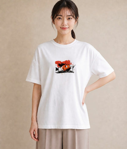 プリントTシャツ レディース 金魚 ペット 動物 イラスト きれいめ 帰省 ラフ 白T