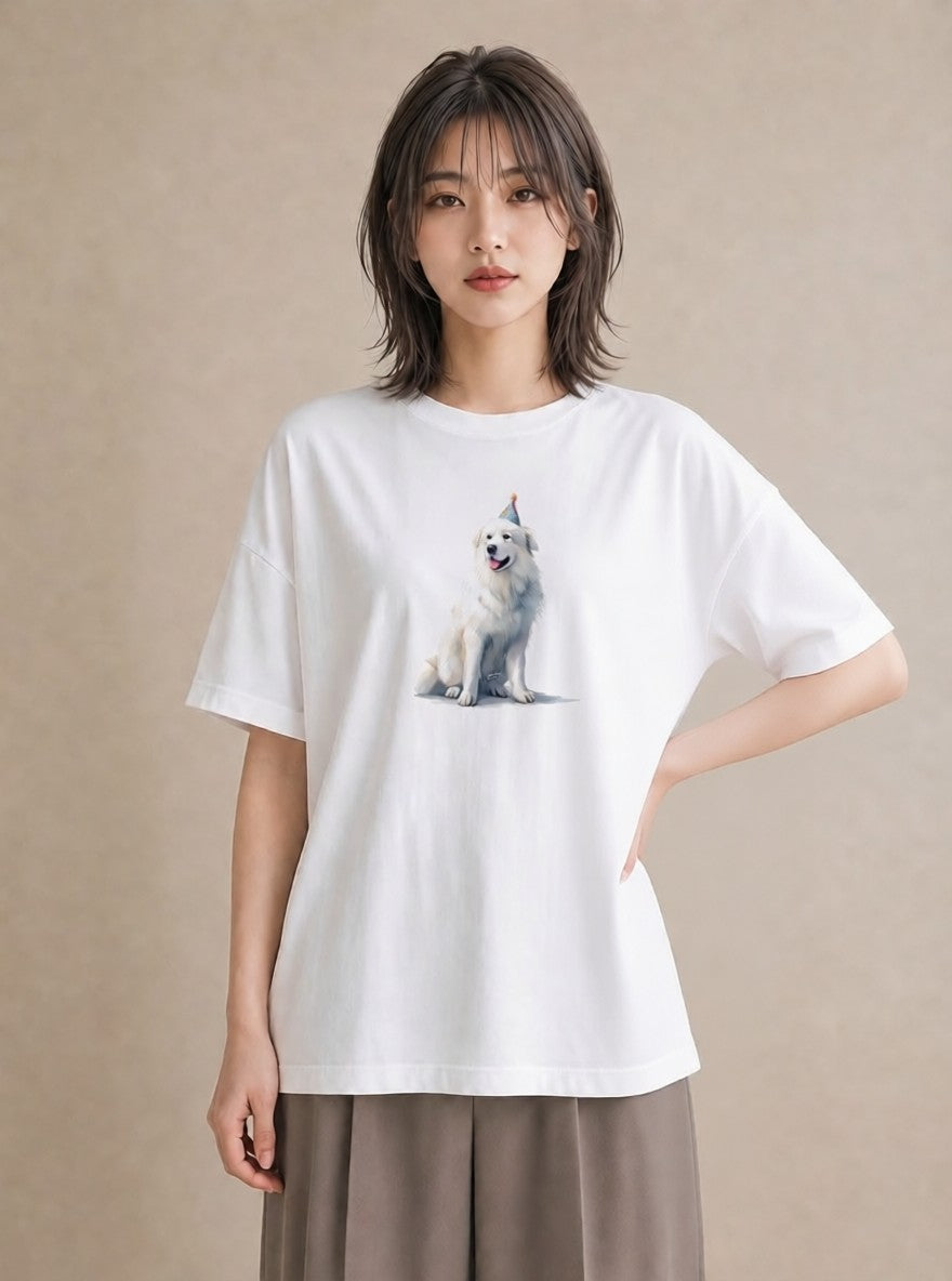 プリントTシャツ レディース 老犬 犬 いぬ イラスト 抜け感 自分用 ルームウェア 白T