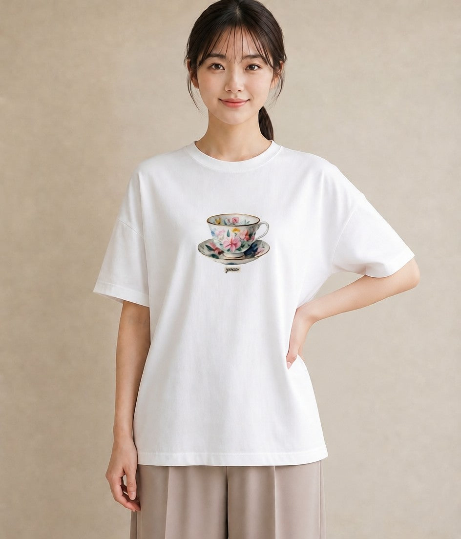 半袖Tシャツ レディース 紅茶 食べ物 フード イラスト きれいめ 女子会 お揃い 白T