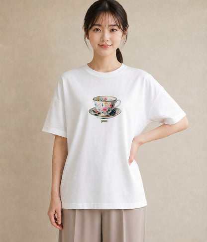 半袖Tシャツ レディース 紅茶 食べ物 フード イラスト きれいめ 女子会 お揃い 白T