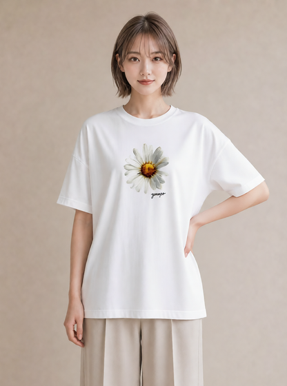 デザインTシャツ レディース マーガレット 花 花柄 イラスト フェミニン 夏コーデ 通学 白T
