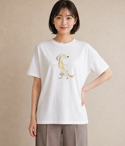 半袖Tシャツ レディース わんこ 犬 いぬ イラスト カジュアル ビーチ デイリーウェア 白T