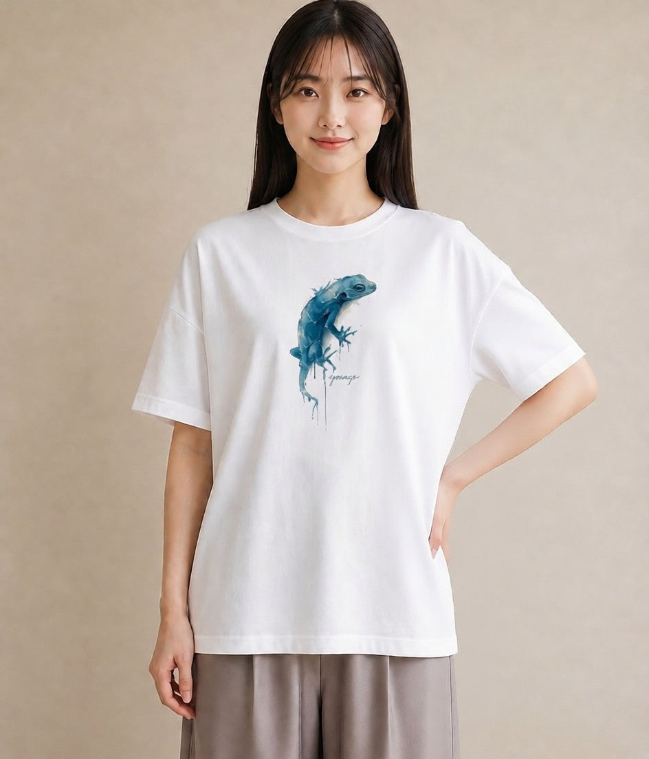 グラフィックTシャツ レディース レオパ ペット 動物 イラスト ミニマル 海 カフェ巡り 白T