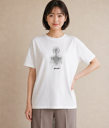 半袖Tシャツ レディース 女の子 ガール 後ろ姿 イラスト ヴィンテージ風 買い物 夏コーデ 白T