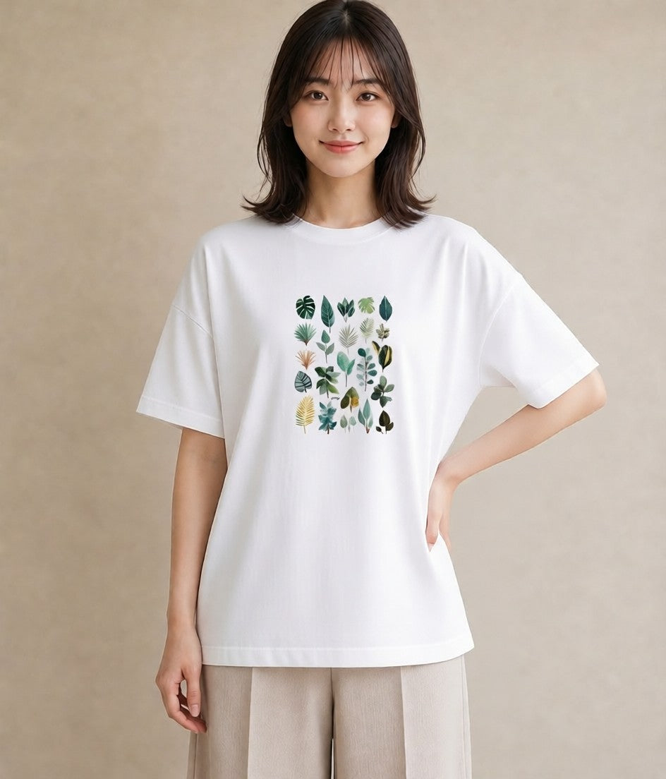 デザインTシャツ レディース ボタニカル 植物 イラスト ユニーク 20代 カジュアルコーデ 白T