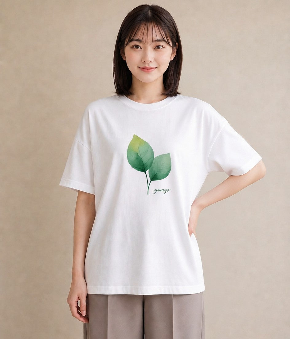 半袖Tシャツ レディース 苔 植物 ボタニカル イラスト ニュアンス 帰省 ラフ 白T