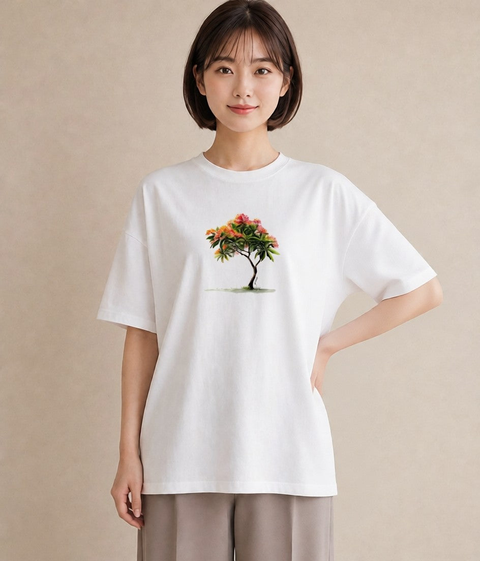 プリントTシャツ レディース 木 植物 ボタニカル イラスト 可愛い 散歩 お出かけ 白T