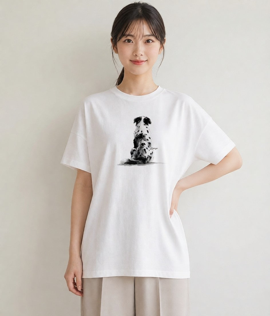 Tシャツ レディース ボーダーコリー 犬 いぬ イラスト 線画 クリスマス 旅行 白T