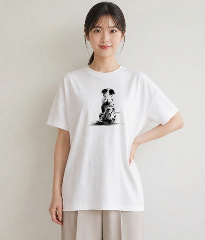 Tシャツ レディース ボーダーコリー 犬 いぬ イラスト 線画 クリスマス 旅行 白T